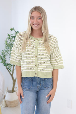 Heads Up Chrochet Top in Light Olive