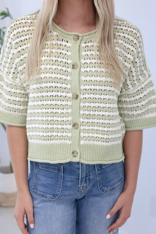 Heads Up Chrochet Top in Light Olive