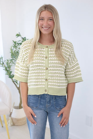 Heads Up Chrochet Top in Light Olive