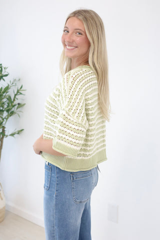 Heads Up Chrochet Top in Light Olive