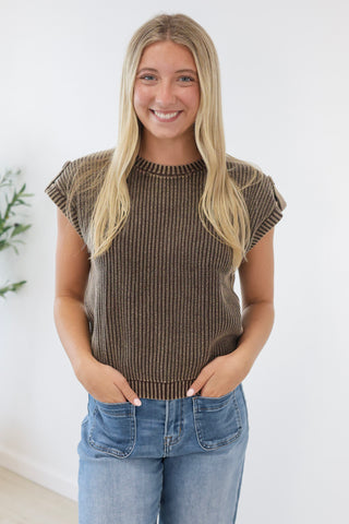 First Pick Button Back Top in Dark Brown