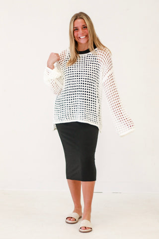 Amayah Oversized Sheer Crochet Pullover in White