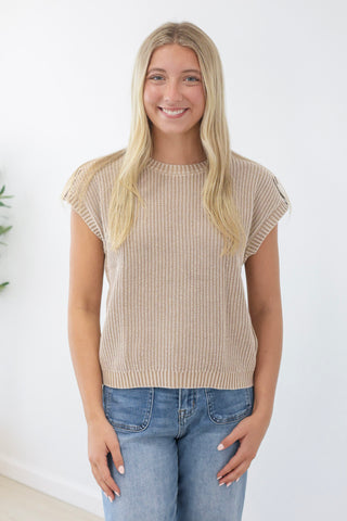 First Pick Button Back Top in Khaki