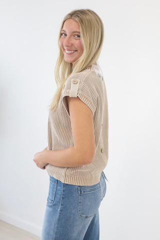 First Pick Button Back Top in Khaki