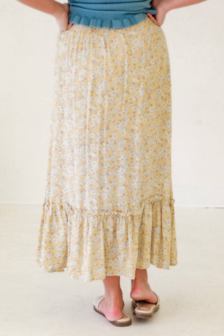 Aurelia Floral Front Slit Midi Skirt in Yellow