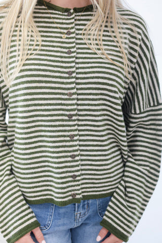 The Hailey Striped Top in Olive/Ecru
