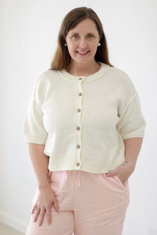 Doting on Forever Button Up Sweater in Cream