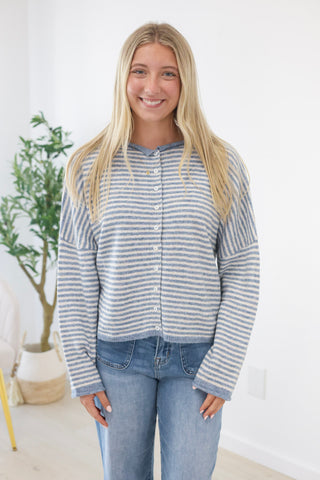 The Hailey Striped Top in Blue/White