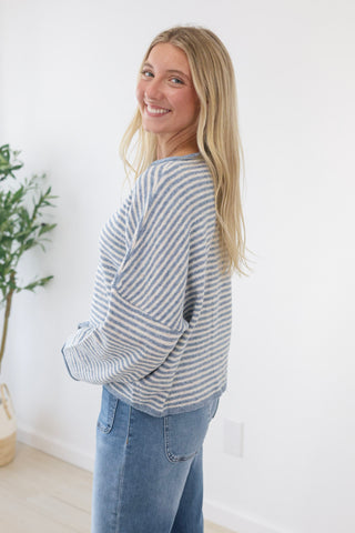 The Hailey Striped Top in Blue/White