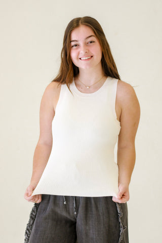 Olivia Sweater Knit Tank Top in White