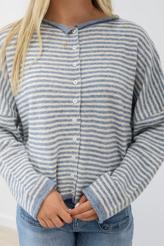 The Hailey Striped Top in Blue/White