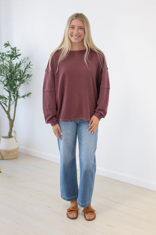 Don't Delay Ribbed Top in Maroon