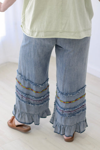 Fancy Free Ruffle Bottom Chambray Pants