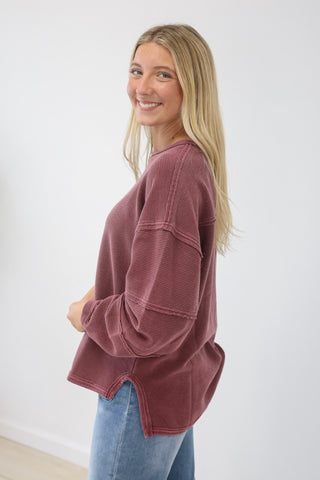 Don't Delay Ribbed Top in Maroon