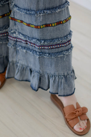 Fancy Free Ruffle Bottom Chambray Pants