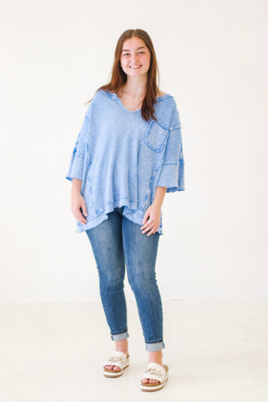 Aurora Mineral Washed Thermal Knit Top in Peri Blue