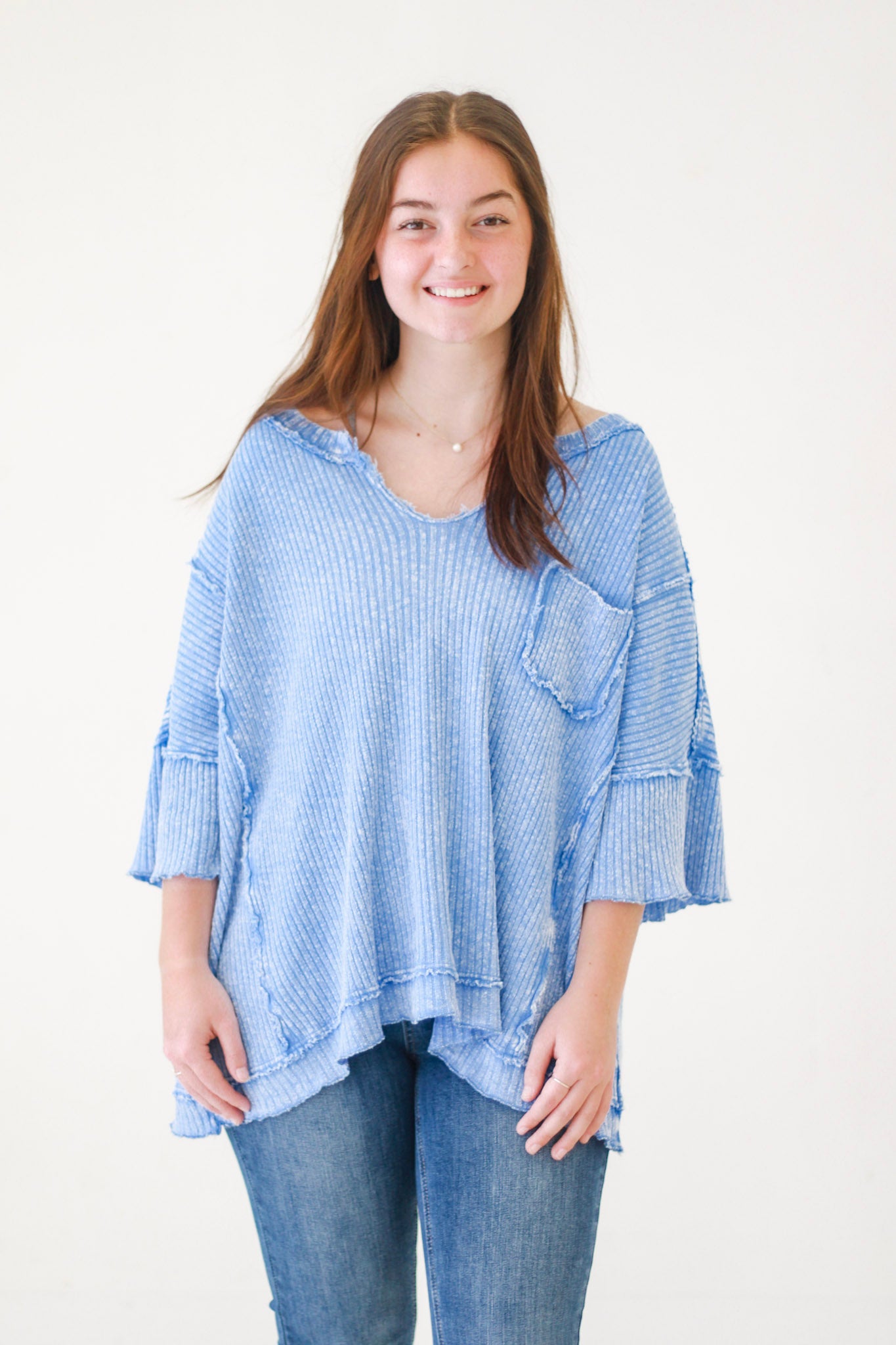 Aurora Mineral Washed Thermal Knit Top in Peri Blue