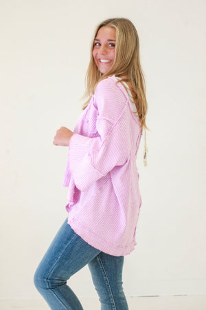 Aurora Mineral Washed Thermal Knit Top in Lilac Pink
