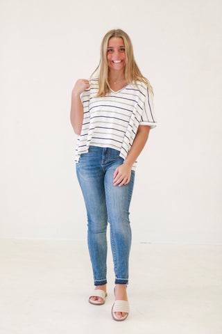 Isabella Shoulder V Neck Knit in White