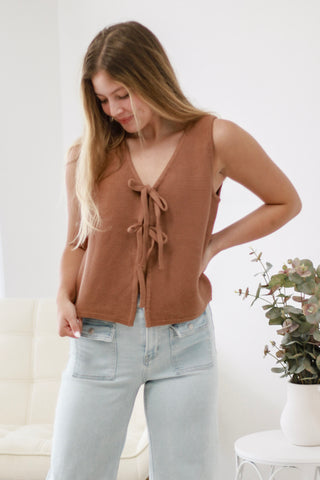 Tied Up in Knots Tank Sweater in Deep Camel