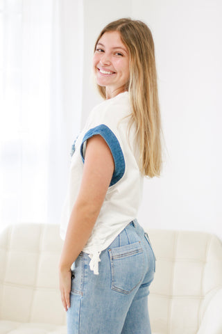 Superstar Top in Denim/White