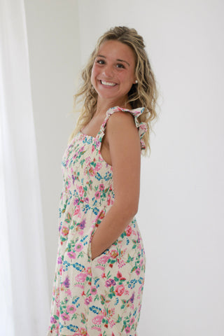 Beaming for You Floral Dress in Vanilla Pink