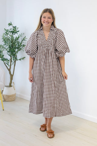 Finally Found You Gingham Dress in Chocolate