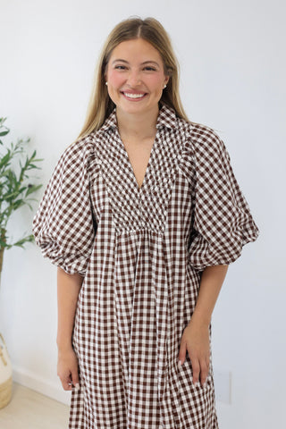 Finally Found You Gingham Dress in Chocolate