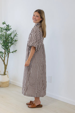 Finally Found You Gingham Dress in Chocolate