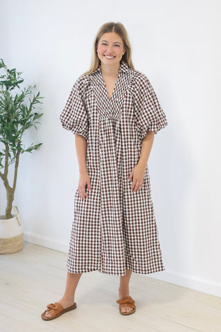 Finally Found You Gingham Dress in Chocolate
