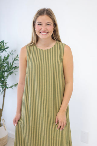 Talk to Me Striped Maxi Dress in Olive