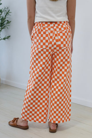 Go Go Game Day Check Print Pants in Orange/White