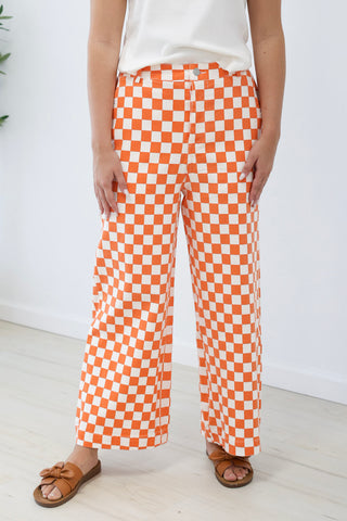Go Go Game Day Check Print Pants in Orange/White