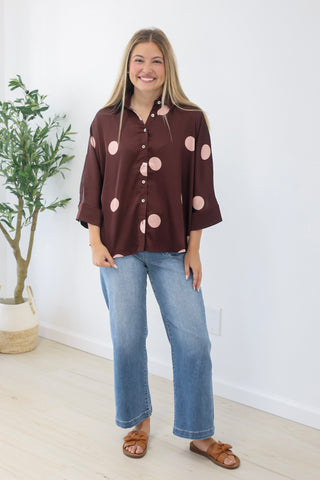 Your Next Favorite Polka Dot Blouse in Burgundy