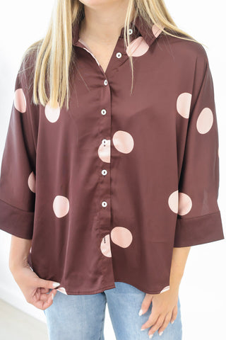 Your Next Favorite Polka Dot Blouse in Burgundy