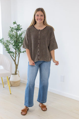 The Rest of the Story Ribbed Top in Brown