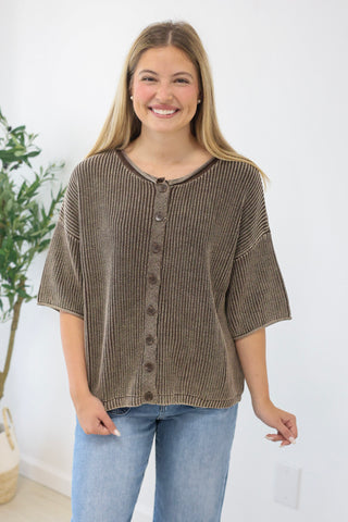 The Rest of the Story Ribbed Top in Brown