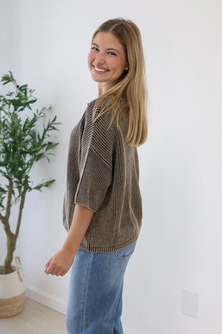 The Rest of the Story Ribbed Top in Brown