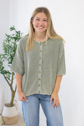 The Rest of the Story Ribbed Top in Olive