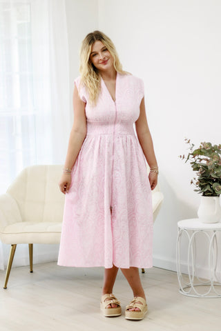 Playful Patterns Midi Dress in Pink