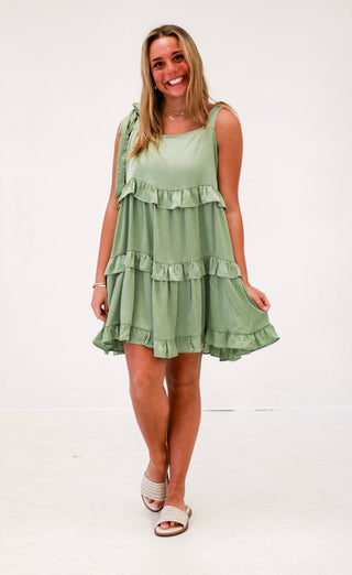 Sunset Soirée Satin Dress in Sage