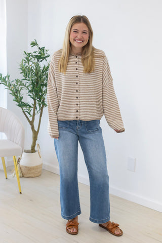 The Hailey Striped Top in Mocha/White