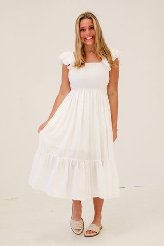 Chill & Unwind Square Midi Dress in Off White