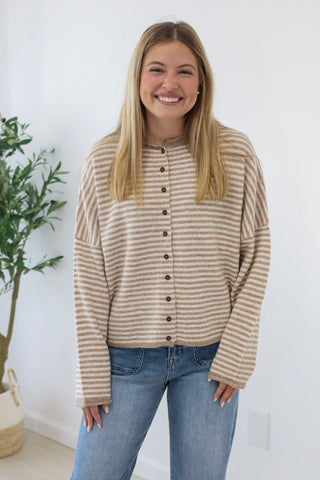 The Hailey Striped Top in Mocha/White