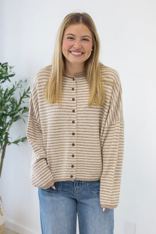 The Hailey Striped Top in Mocha/White