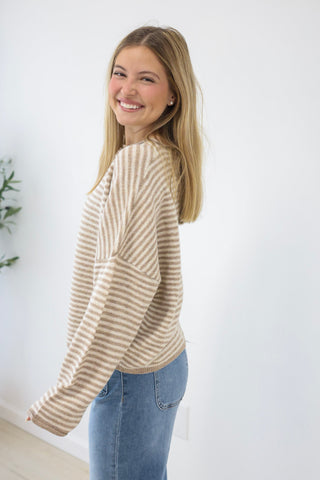 The Hailey Striped Top in Mocha/White