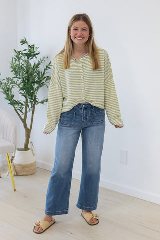 The Hailey Striped Top in Butter Yellow/Gray