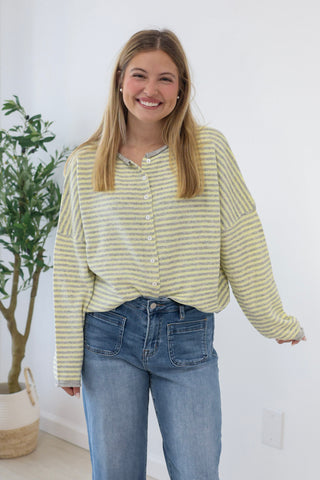 The Hailey Striped Top in Butter Yellow/Gray