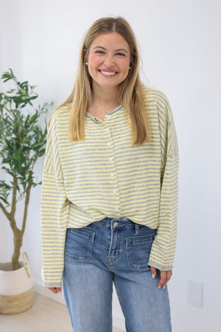 The Hailey Striped Top in Butter Yellow/Gray