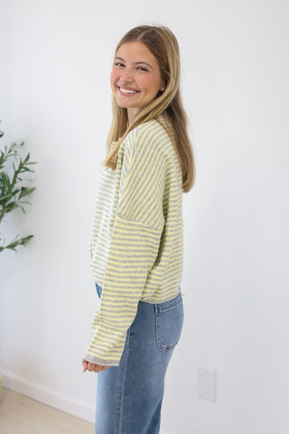 The Hailey Striped Top in Butter Yellow/Gray